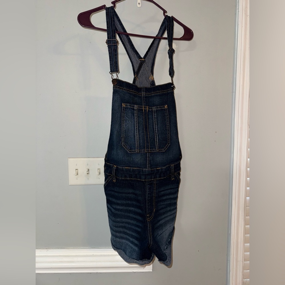 No Boundaries Dark Blue Denim Juniors Overalls Shorts